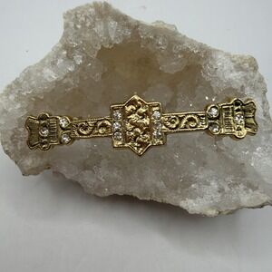 BAR BROOCH, ANITIQUE VICTORIAN STYLE. FAUX DIAMONDS. GOLD TONE. UNSIGNED